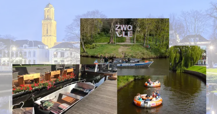 Varen in de grachten van Zwolle via verschillende vaarverhuurbedrijven.